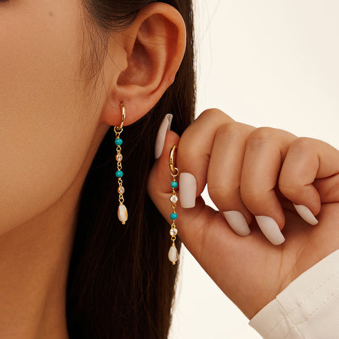 Turquoise Spiral Shell Drop Long Earrings